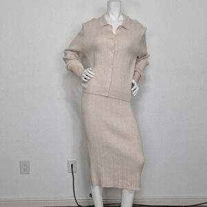 Marled "NEW" Cream Preppy Sweater Light Academia Skirt & Top 2 Piece Set Size XL